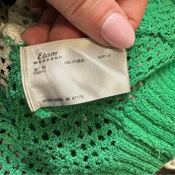 Etam Loose Knit Crochet Cardigan Green and White Stripe size - Picture 4 of 4